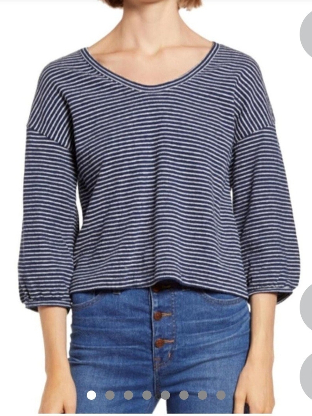 Madewell Women's M Cotton Striped Navy and White Relaxed Boxy Long-Sleeve Top